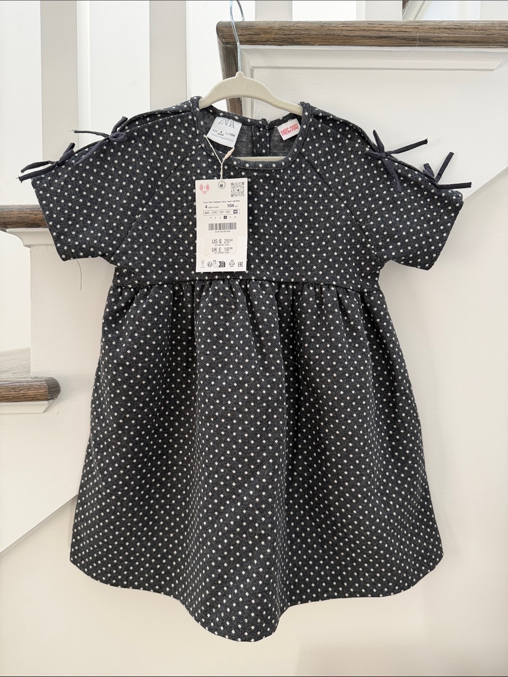 Zara Kids Black Dot Tie-Shoulder Dress - size 4